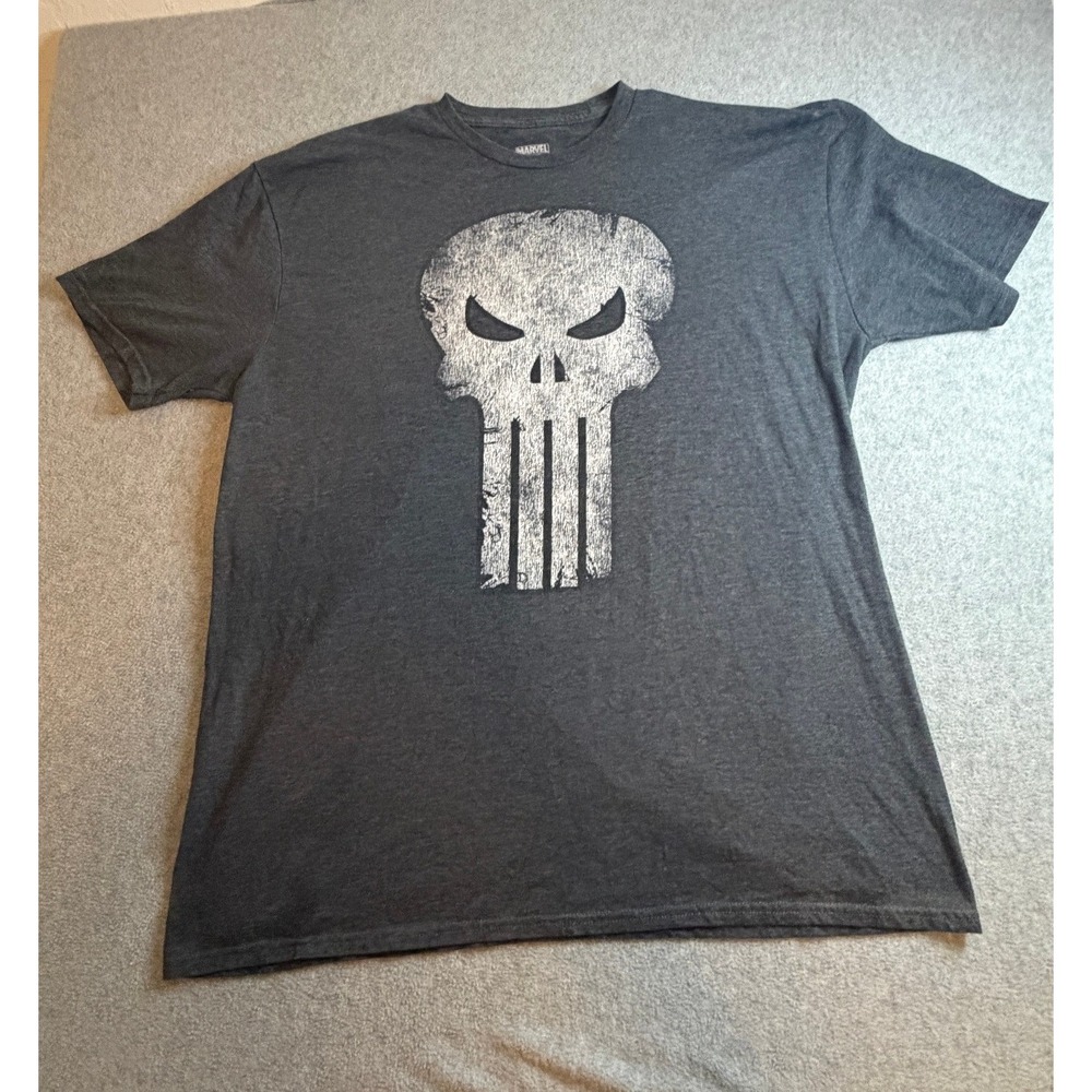 Marvel Punisher Shirt 2X Charcoal Grey Distressed Skull Graphic Tee 2X